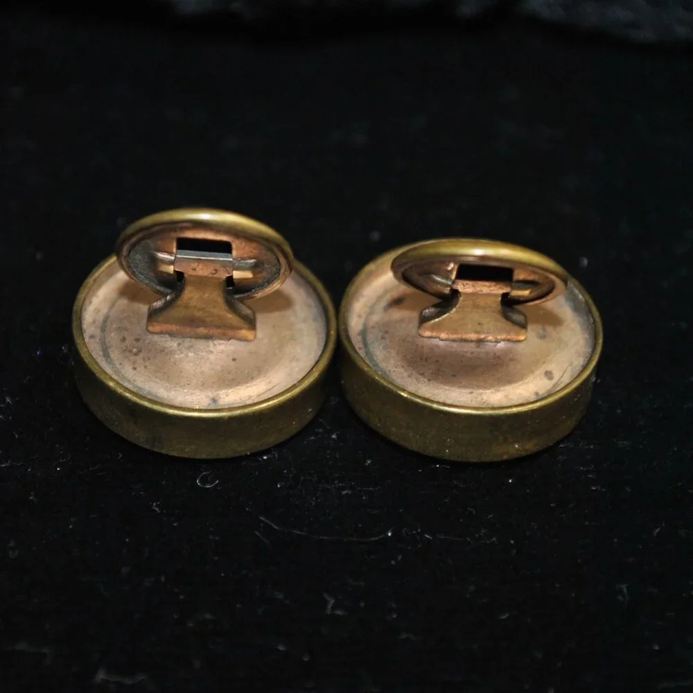Antique Victorian Milk Glass Cufflinks with Painted Flowers